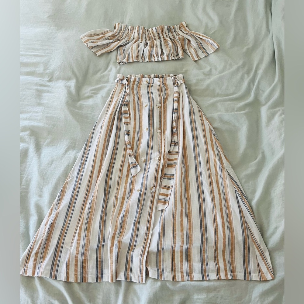 L’Atiste boho top and skirt matching two piece set neutral colors